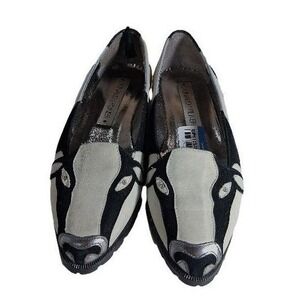 VINTAGE 90s Donald J Pliner Black White Zebra Novelty Flat Loafers Suede